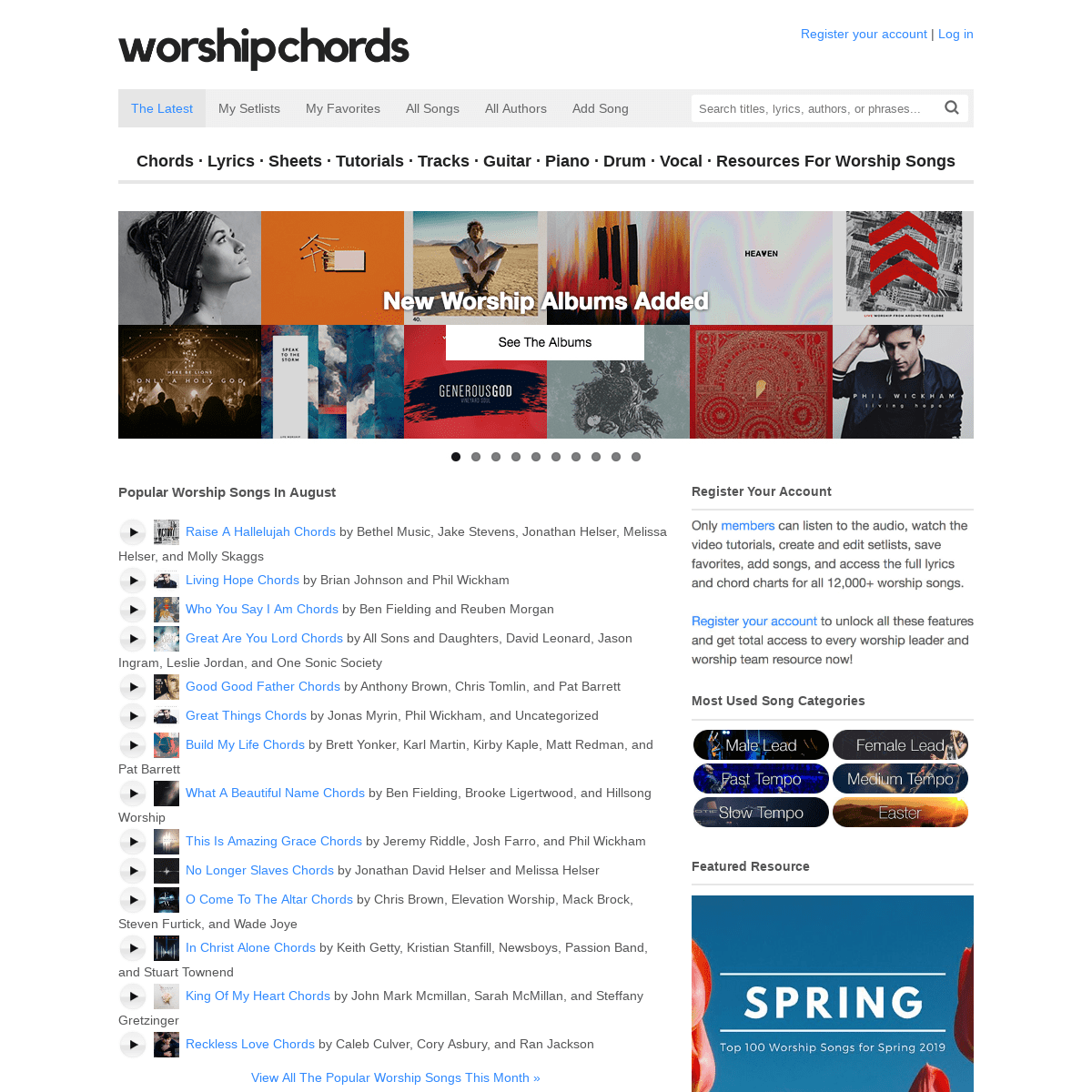 WorshipChords · #1 Worship Leader Site · Guitar Chords · Piano Chords