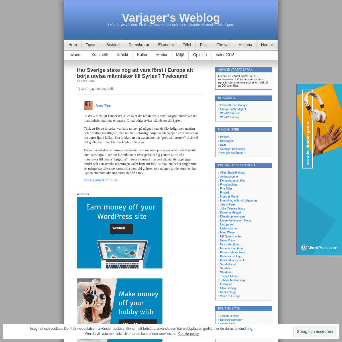 Varjager's Weblog | I vår del av världen. En titt på fosterlandet och dess styrande elit med kritiska ögon.