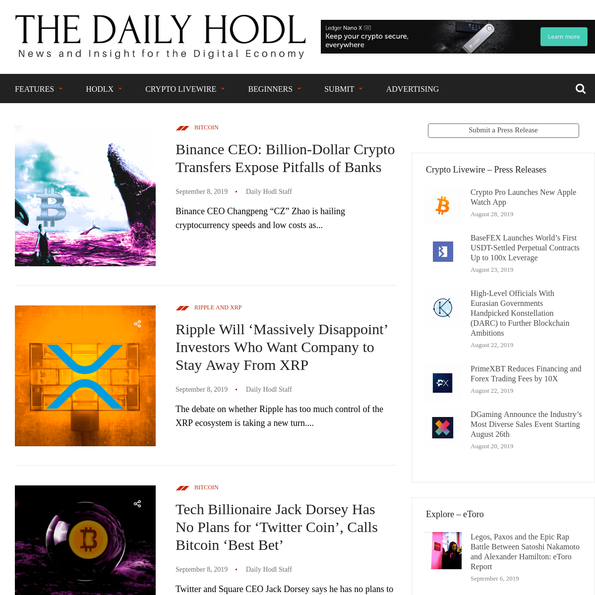 The Daily Hodl – Crypto News, Bitcoin, Ripple and XRP, Ethereum, Tron, Litecoin, Stellar and Blockchain Technology
