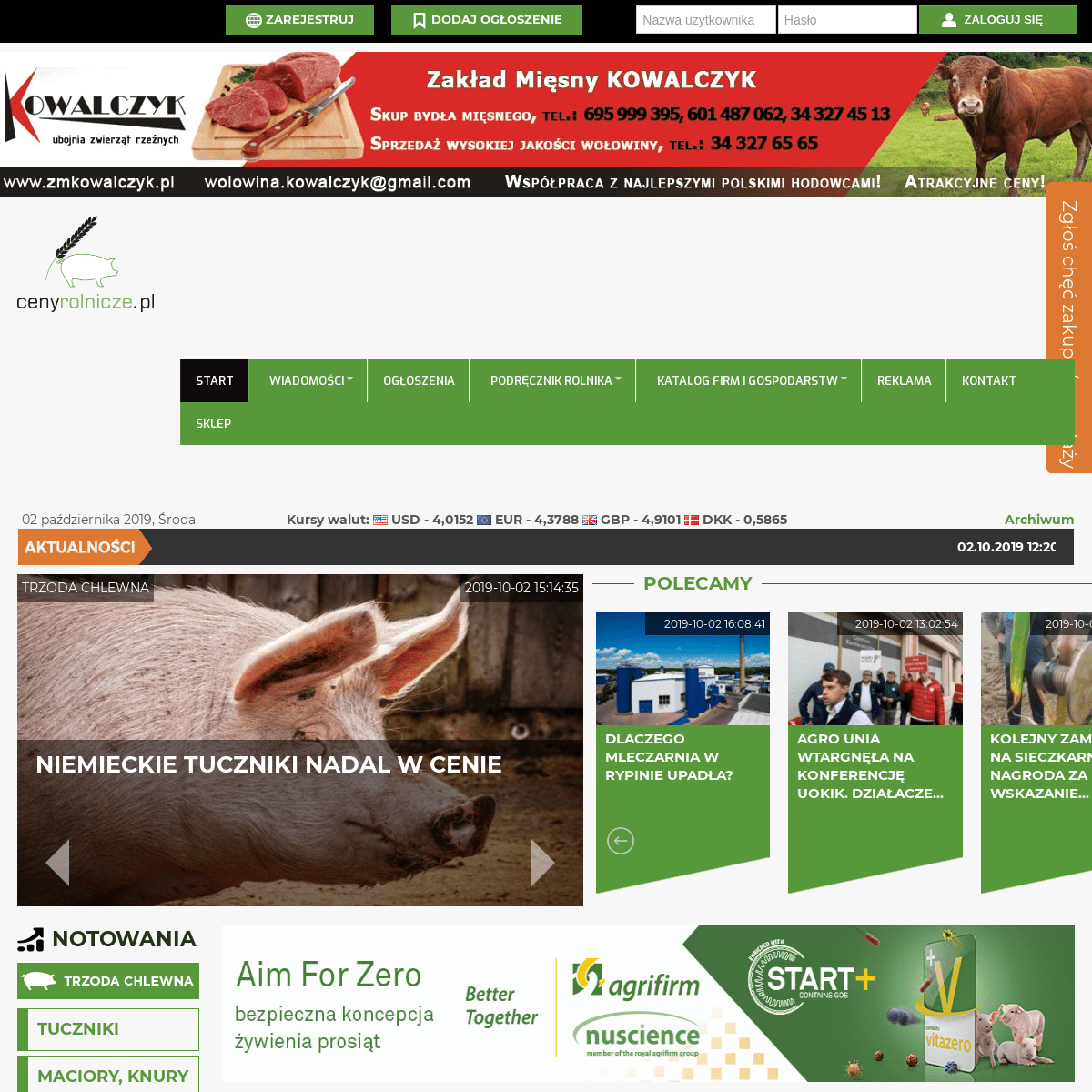 Ogłoszenia rolnicze, skup bydła, ceny produktów rolnych, tuczników i warchlaków – portal Cenyrolnicze.pl