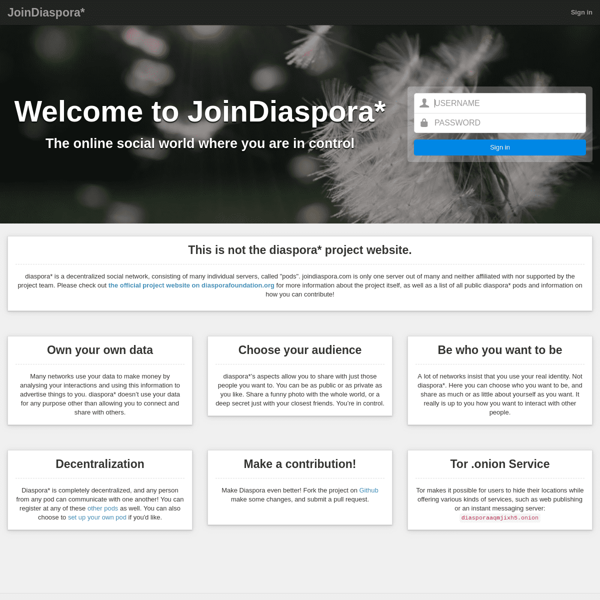 A complete backup of joindiaspora.com