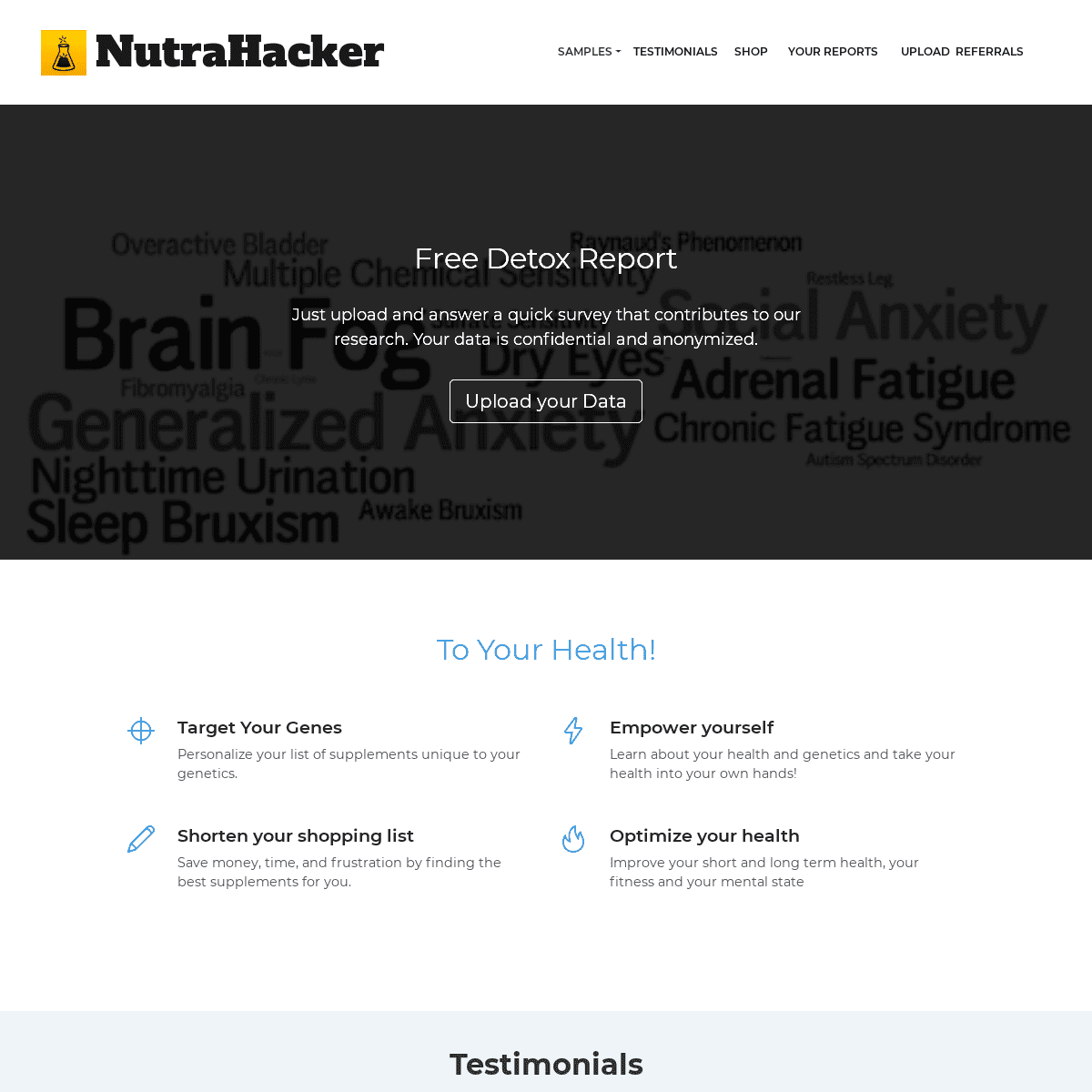 Welcome to NutraHacker! Upload 23andMe or Ancestry data