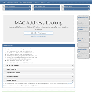 MAC Address Lookup - MAC/OUI/IAB/IEEE Vendor Manufacturer Search