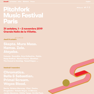 Pitchfork Music Festival Paris - Programmation 2019