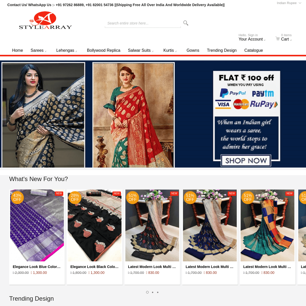 Style Array - Online Shopping Site for Women's Sarees, Lehengas, Salwar suits and Kurtis - Worldwide Shipping -Style Array