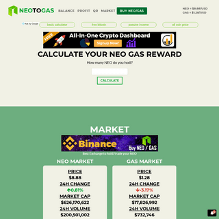 NEO GAS Calculator, NEO Balance & NEO Blockchain! | NeoToGas.com