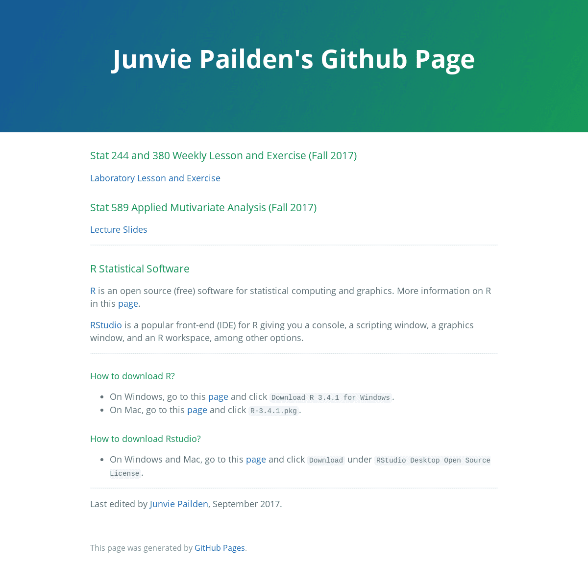 Stat 244 and 380 Weekly Lesson and Exercise (Fall 2017) | Junvie Pailden’s Github Page