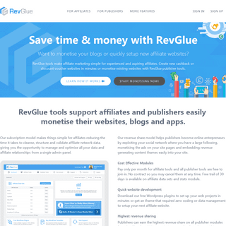 Affiliates save time, money and monetise websites with RevGlue.com