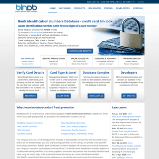 Bank Identification Numbers Database, BIN Lookup by BinDB