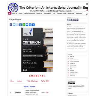 Current Issue - The Criterion: An International Journal in English