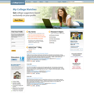 College Planning and Admissions - College and University Search | MyCollegeOptions Home