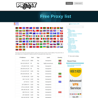 Proxy list sorted by country on ProxyGaz