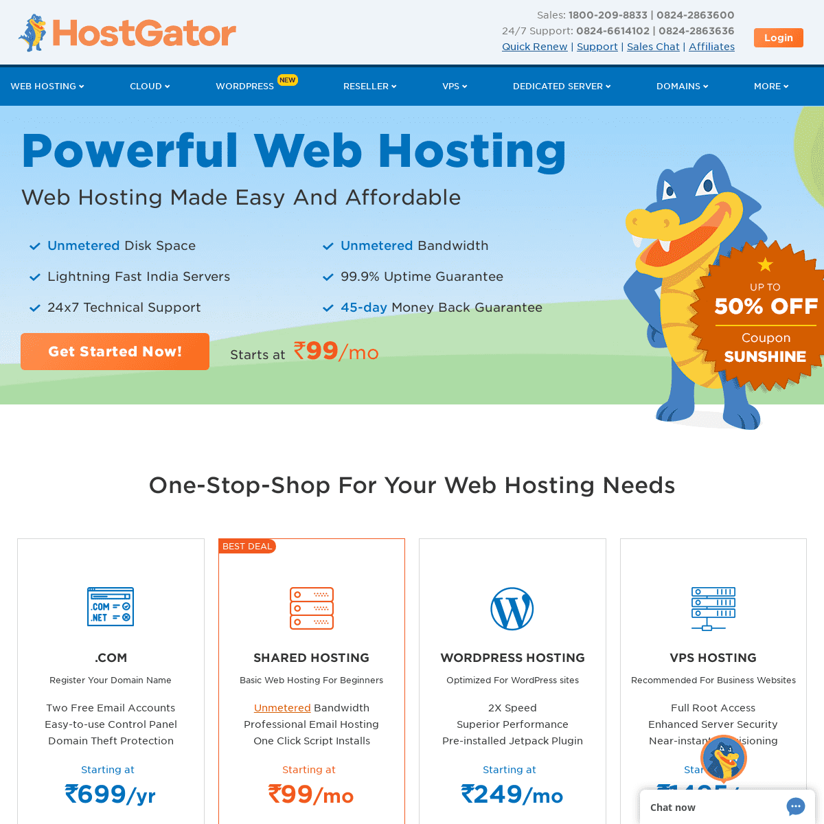 Web Hosting: Shared, Reseller, Cloud, VPS Hosting & Dedicated Server | HostGator India