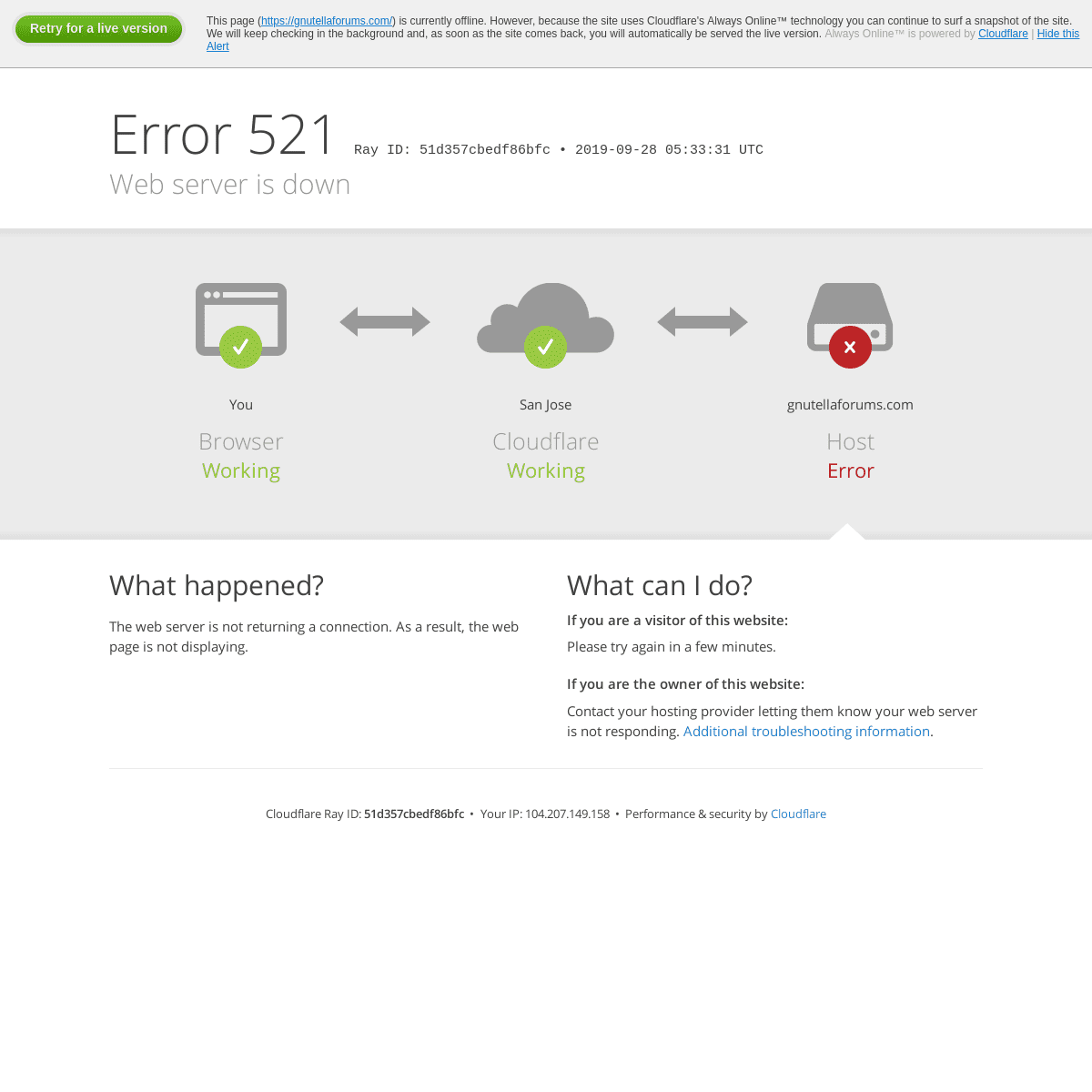 gnutellaforums.com | 521: Web server is down