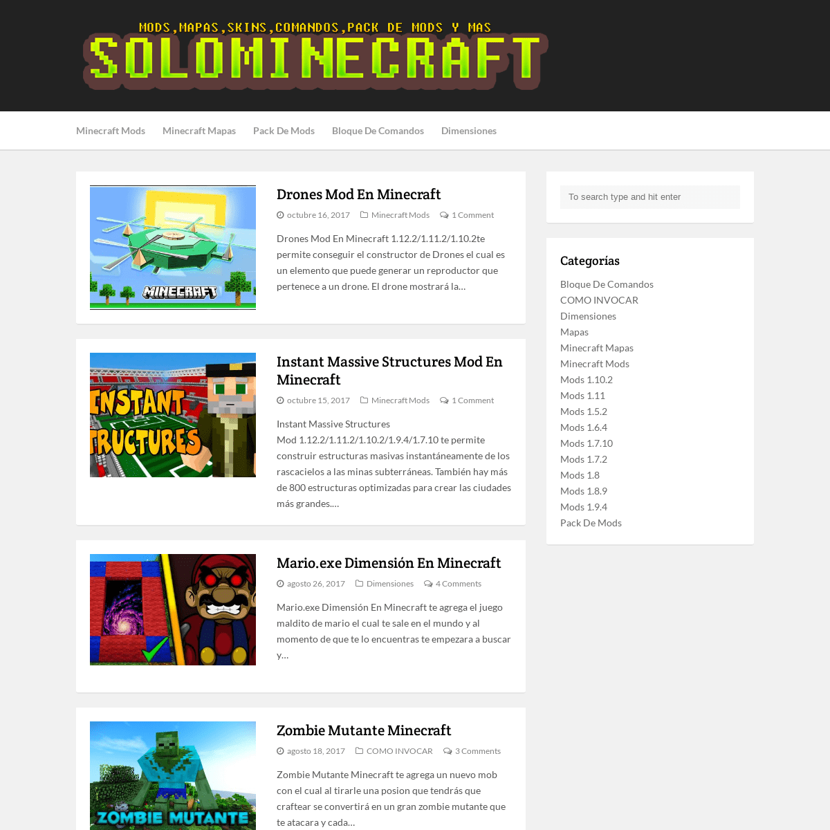 SoloMinecraft - Minecraft 1.10.2, 1.9.4, 1.8.9, 1.7.10 Mods, Mapas Y Paquetes De RecursosSoloMinecraft
