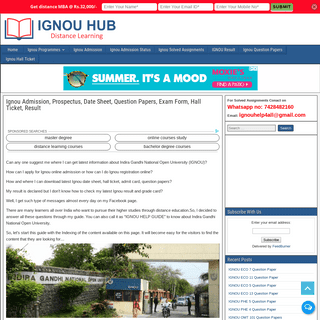 Ignou Student Zone - Admission, Exam Form, Date Sheet, Hall Ticket