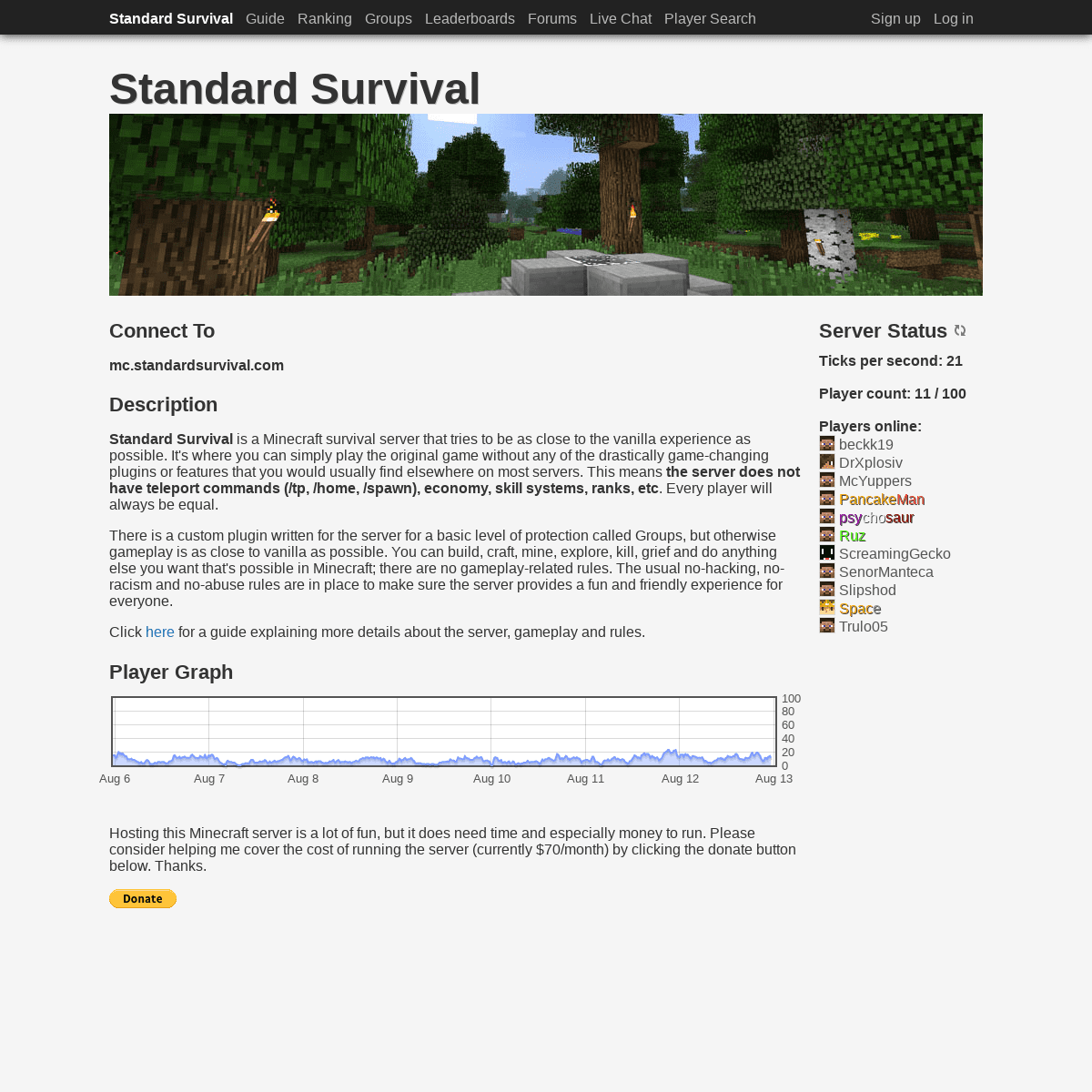 Standard Survival Minecraft Server