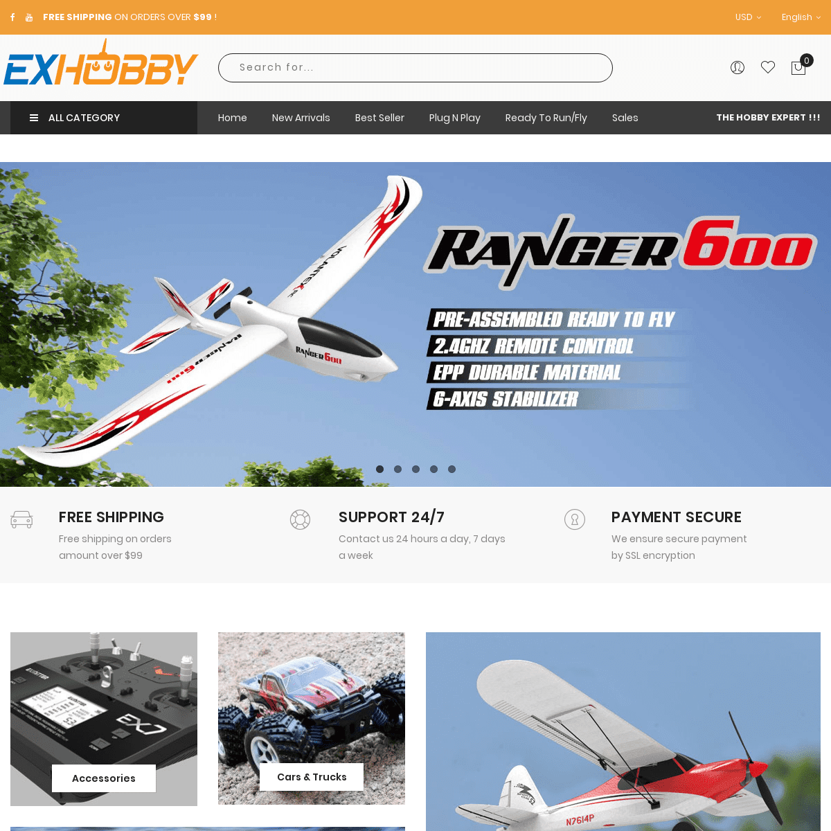 RC Airplanes, Boats, Cars, Trucks, Drones, Radios, Electronics, Batteries, Chargers, ESC, Motor  | EXHOBBY