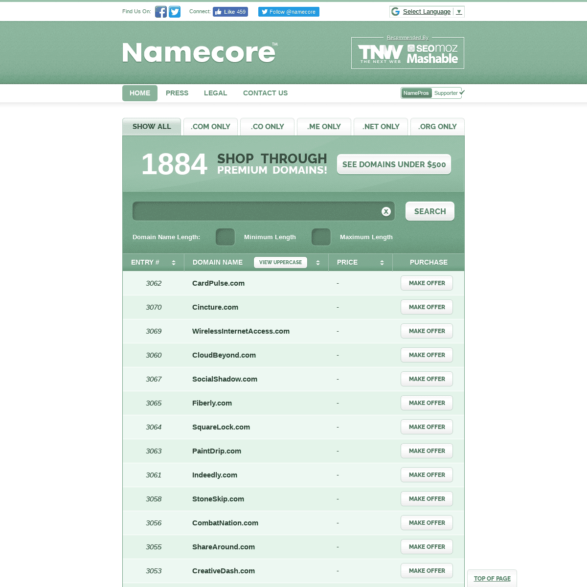 Namecore: Domain Names For Sale