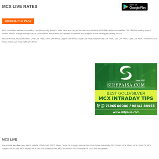 Mcx live - watch mcx live price & mcx live rates on Mcxliverates.in