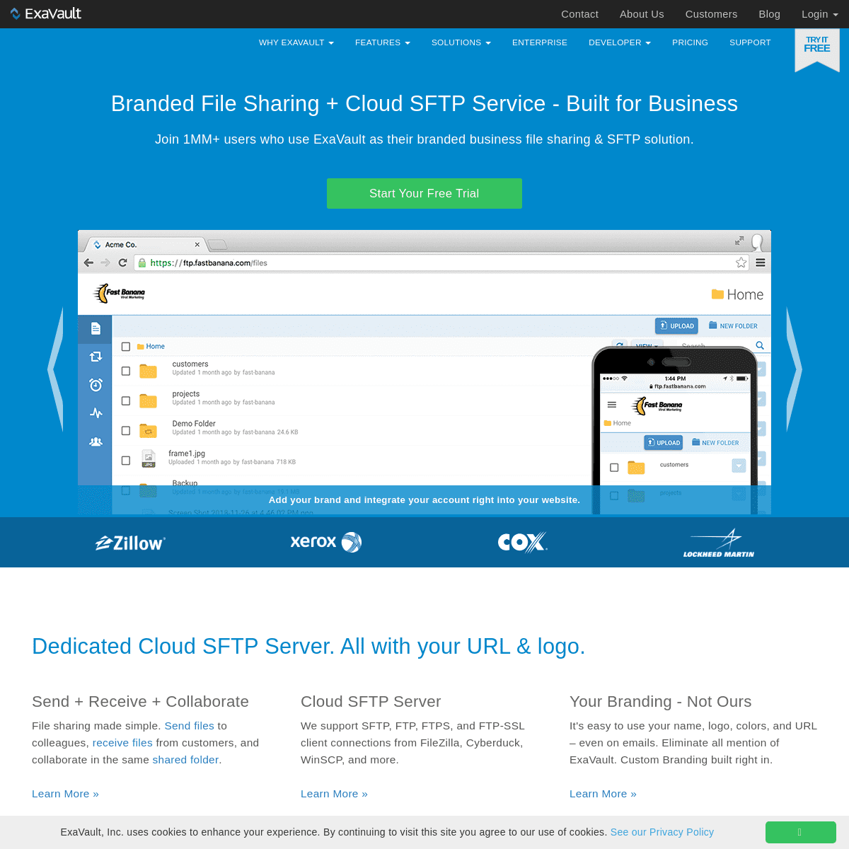 Branded File Sharing Service + Cloud SFTP & FTP | ExaVault
