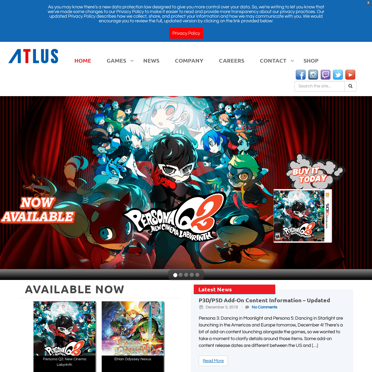 ATLUS Official website homepage | Atlus USA