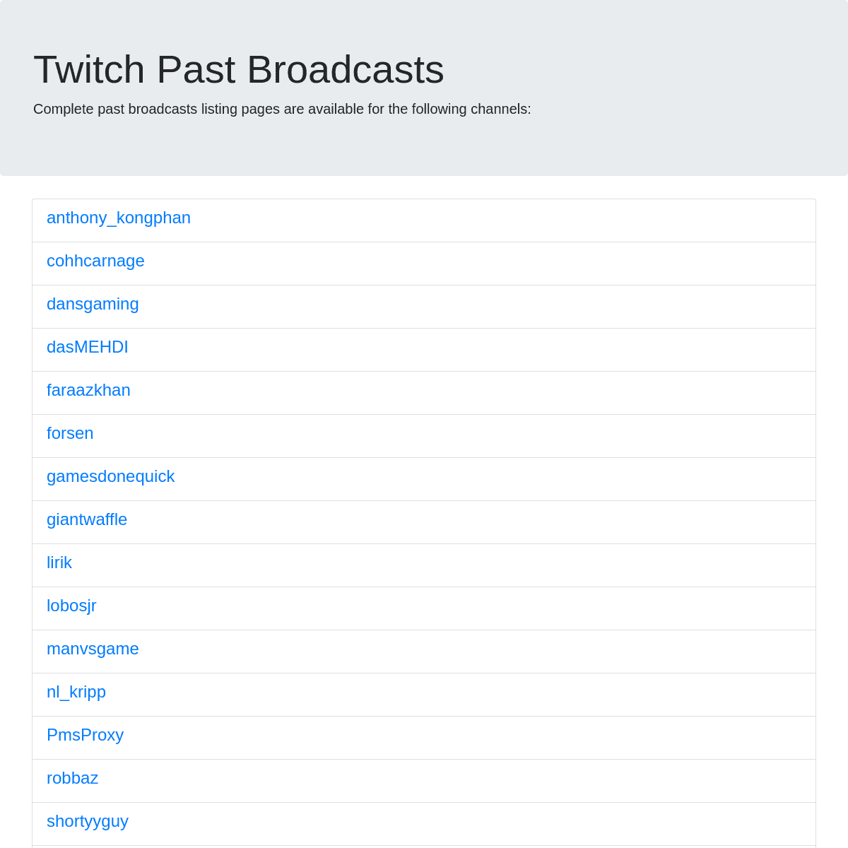 Twitch Past Broadcasts