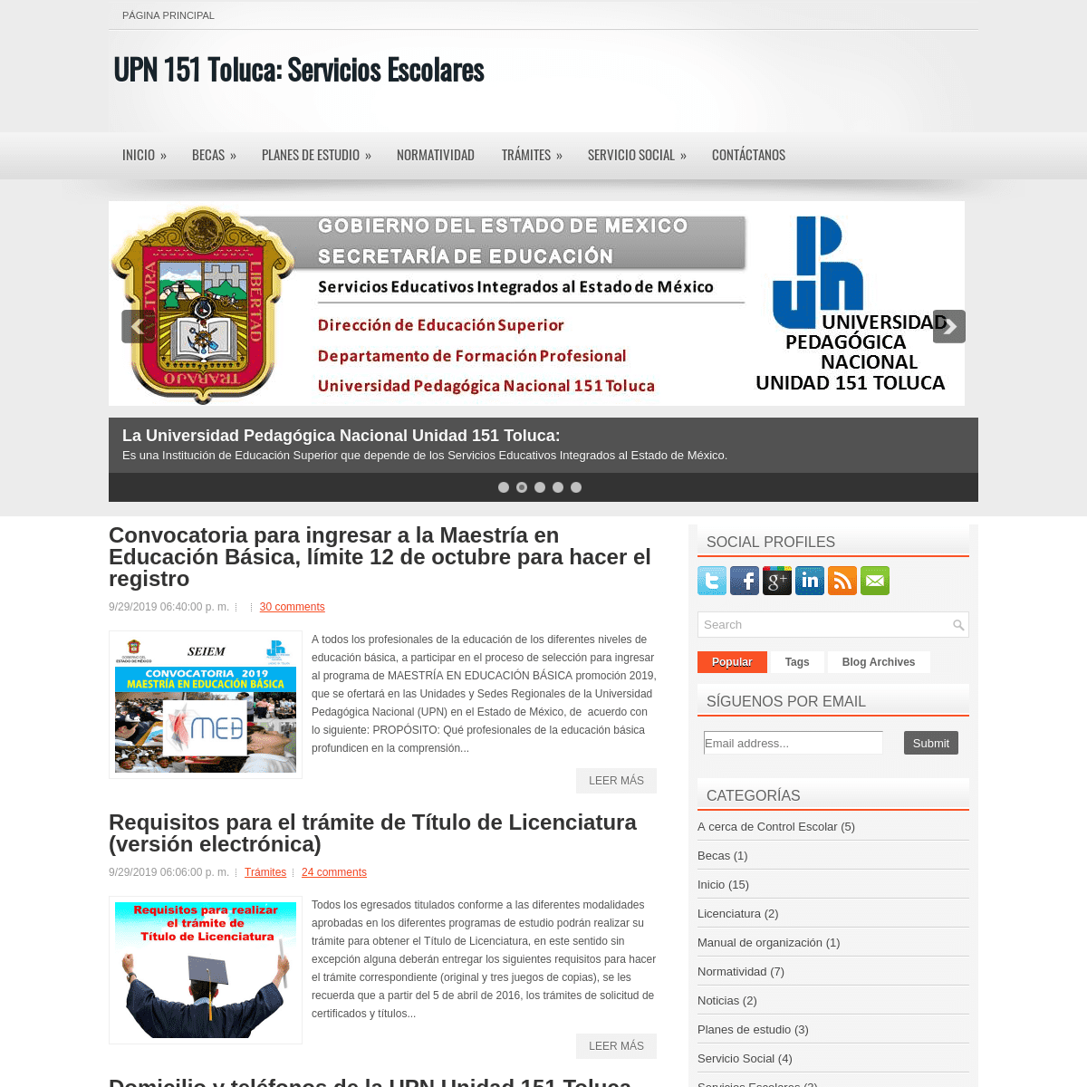 UPN 151 Toluca:                      Servicios Escolares