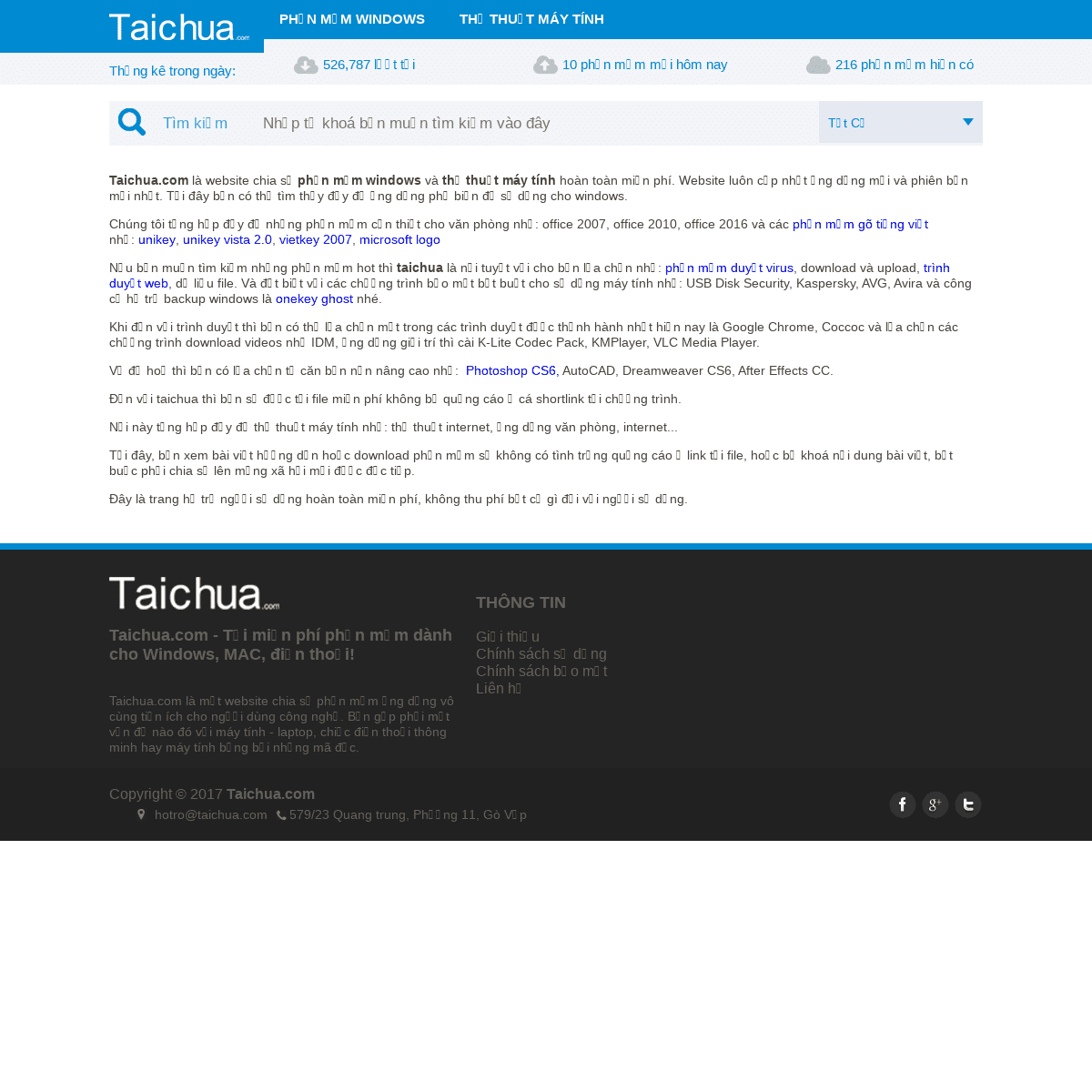 Taichua.com - Hỗ trợ tải miễn phí tất cả các phần mềm máy tính dành cho windows. Tổng hợp thủ thuật máy tính windows