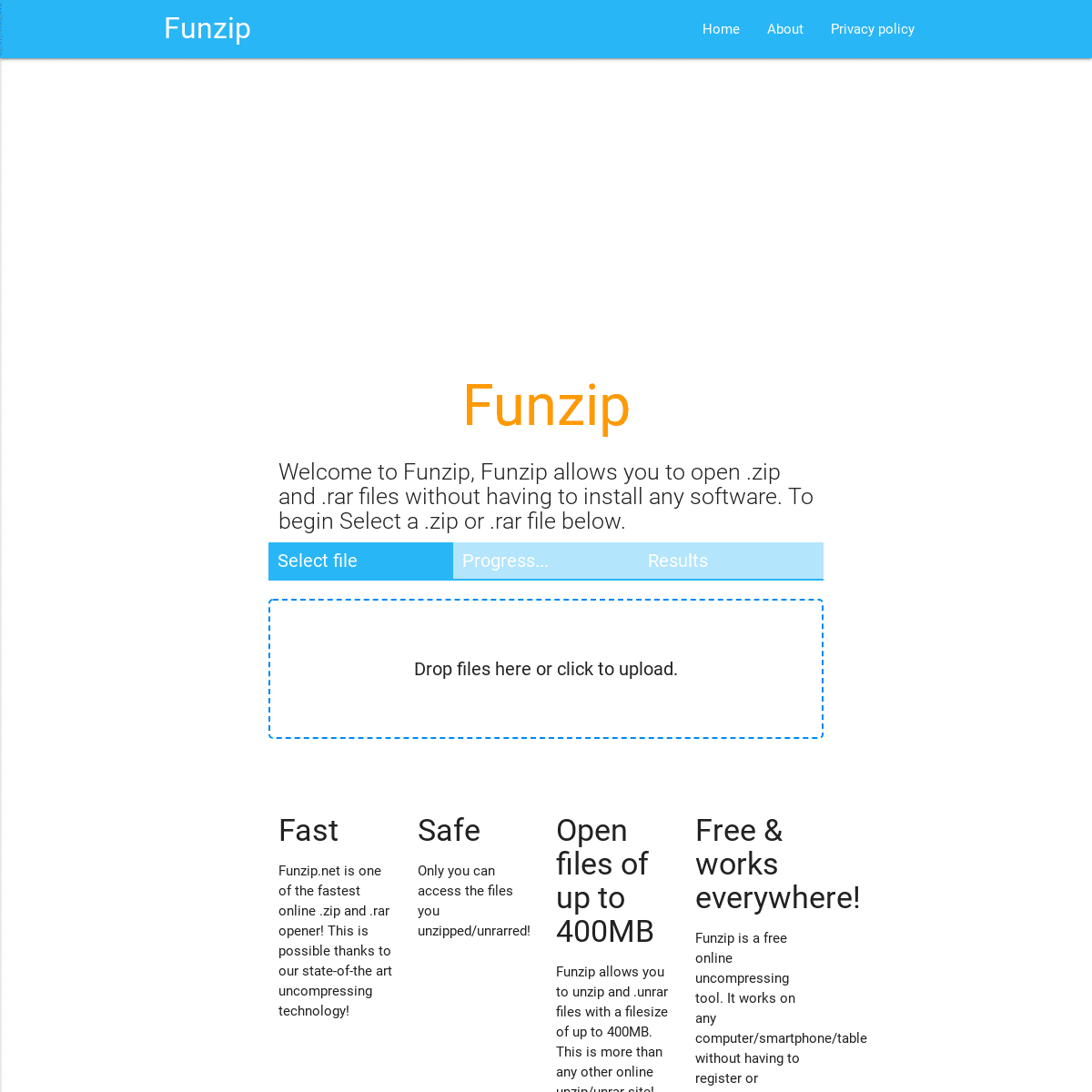 Funzip - The quickest way to open .zip and .rar files online!