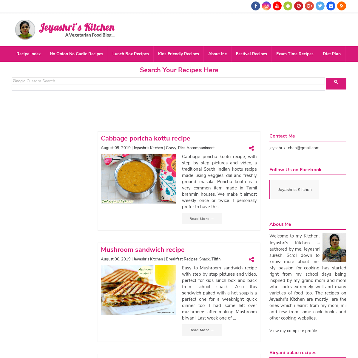 Jeyashri's Kitchen - A Vegetarian Food Blog with detailed step wise recipes.  