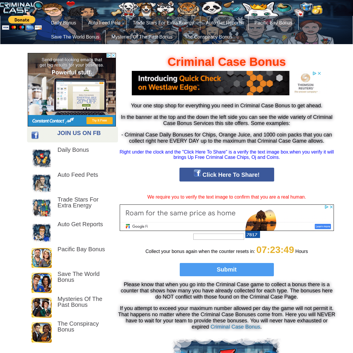 Criminal Case Bonus