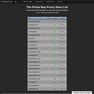 Piratebay Proxy - A List of Pirate Bay Proxy sites and mirrors