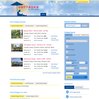 Cottages On The Web - Cottage Rentals, Resorts, Lodges and Cottages For Sale
