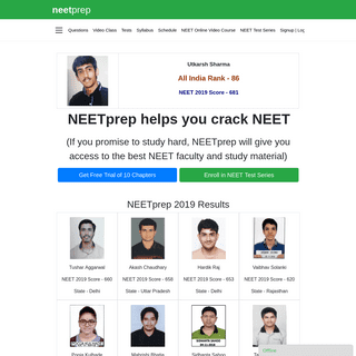 Indiaâ€™s best online NEET Coaching - NEET 2019 - Top score of 653 and admission in Maulana Azad Medical College Delhi