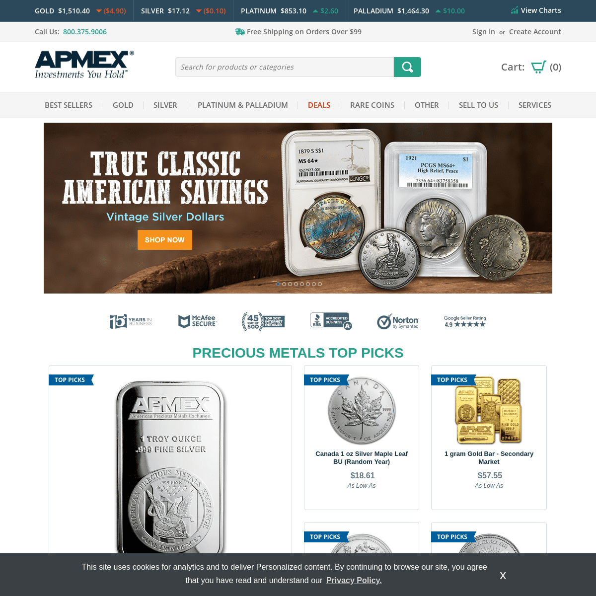 Top Gold and Silver Prices Online | Precious Metals Dealer | Silver Coins For Sale | APMEX 