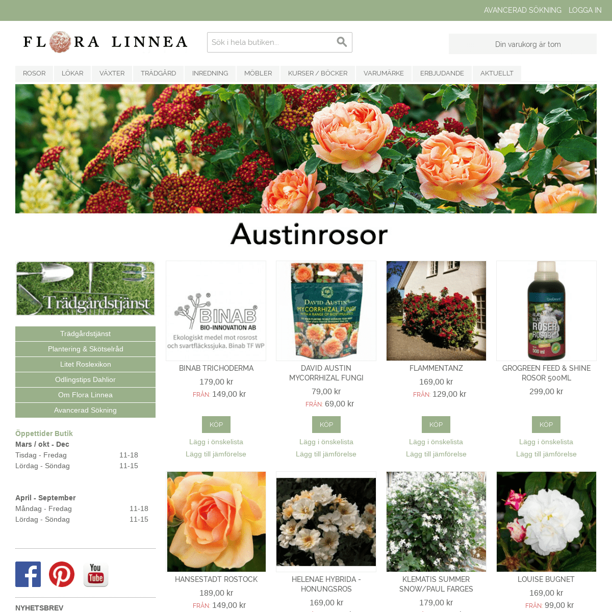 Flora Linnea trädgårdshandel och heminredning - Austinrosor, lökar, fröer, trädgårdsredskap, trädgårdartiklar, heminredning, möb