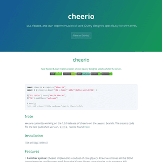 cheerio | Fast, flexible, and lean implementation of core jQuery designed specifically for the server.