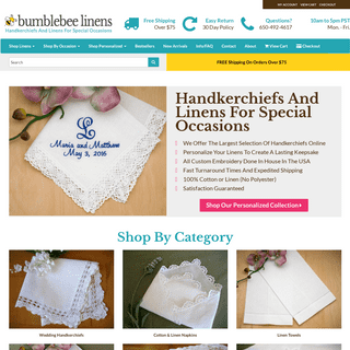 Bumblebee Linens - Wedding Handkerchiefs, Linen Napkins & Towels, Embroidery Blanks