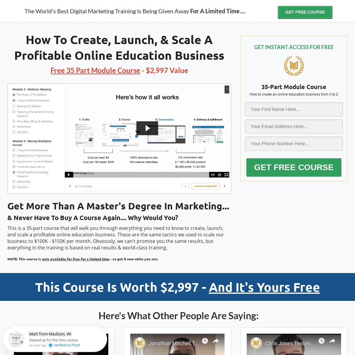 Free 35 Module Course - $2,997 Value