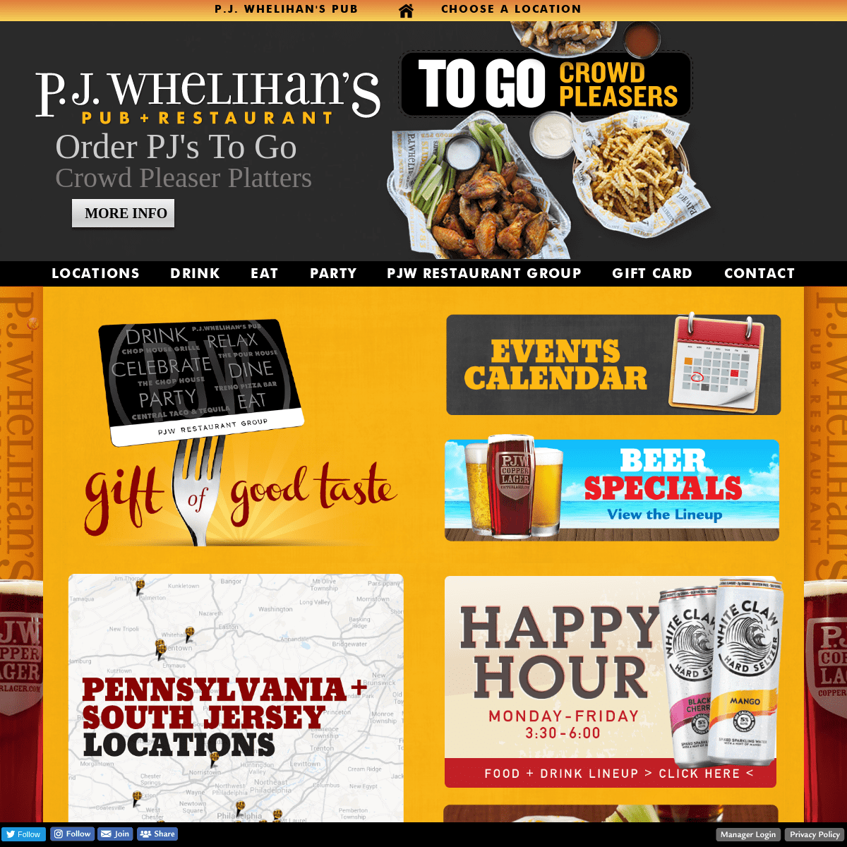 P.J. Whelihan's Pub + Restaurant : Home : Buffalo Wings, Sports Bars, Food To Go, Private Parties, Restaurant Gift Cards, Mobile