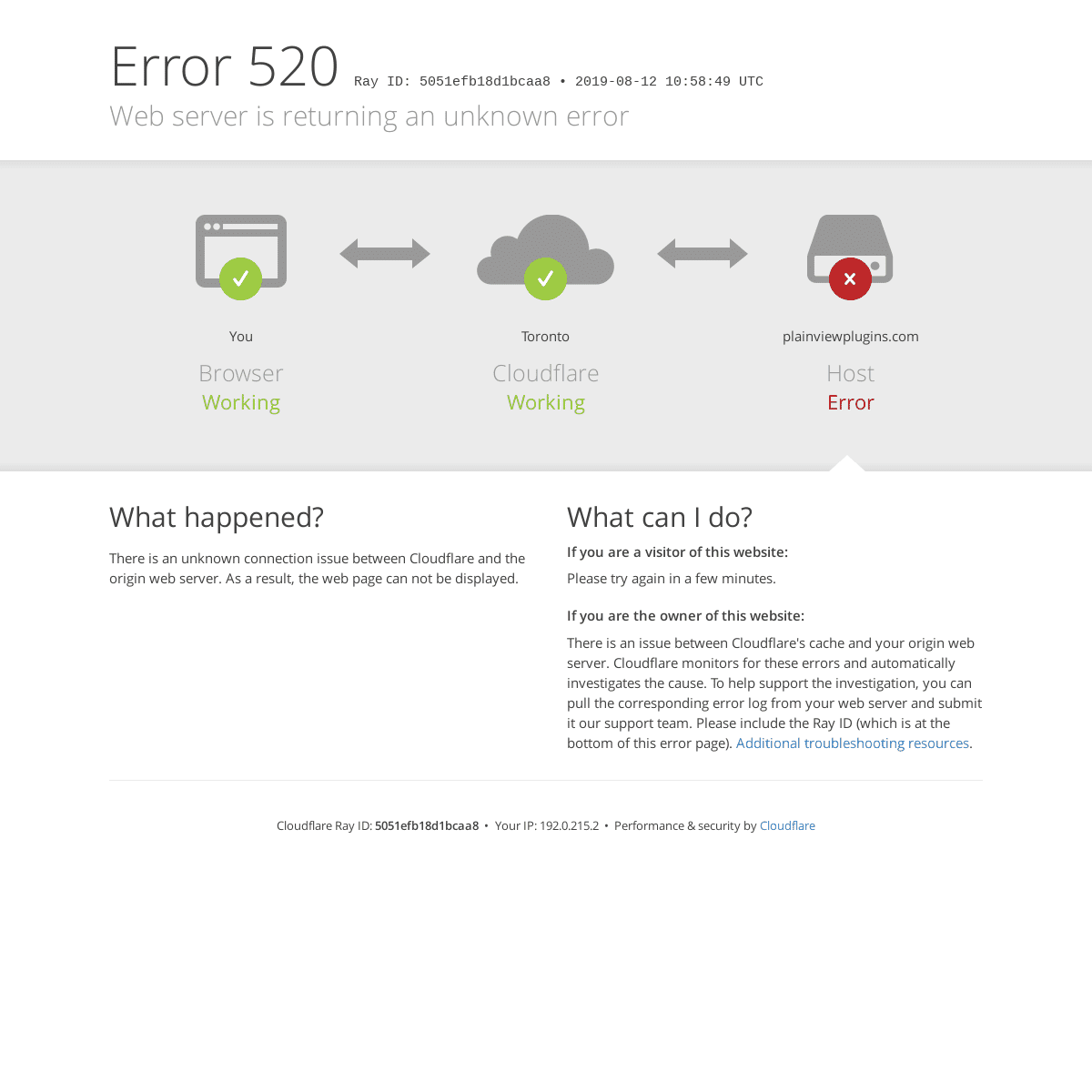 plainviewplugins.com | 520: Web server is returning an unknown error