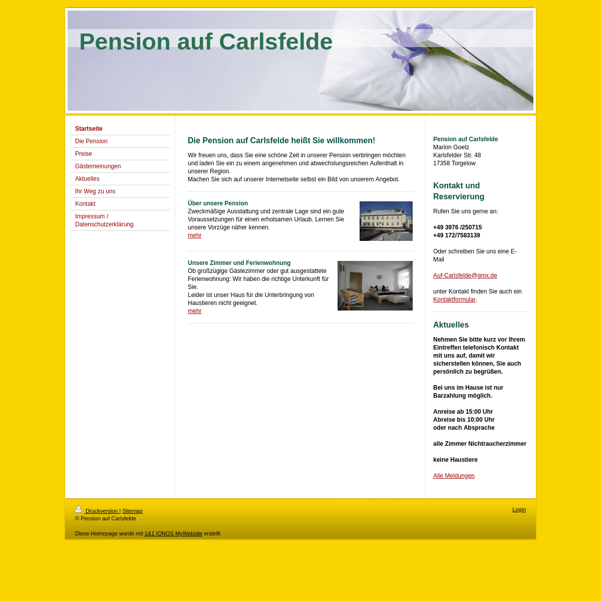 Pension auf Carlsfelde - Startseite