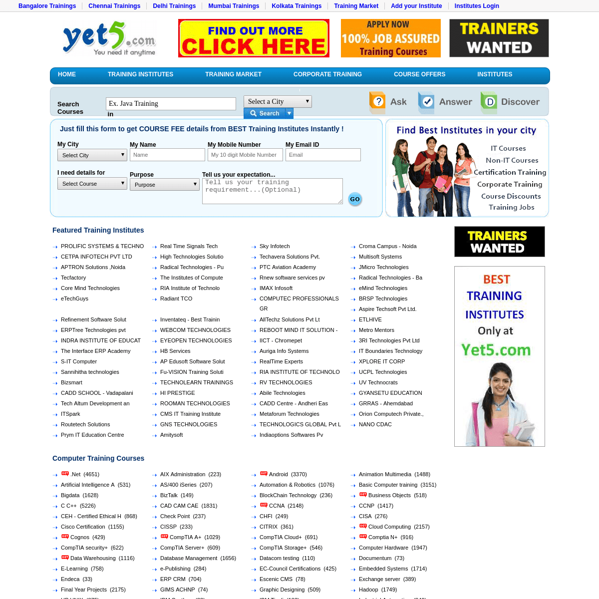 Yet5.com - Training Institutes, Computer Courses and Corporate Training Online India