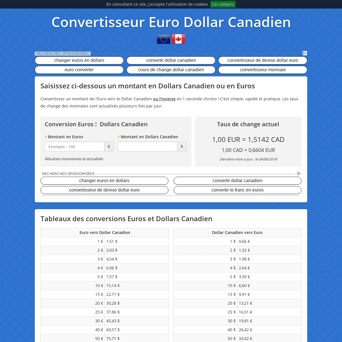 Conversion Euro Dollar Canadien ⇔ Dollars Canadien Euros - Euro-dollar-canadien.com