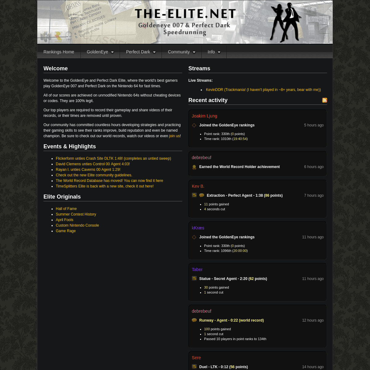 The-Elite.net: GoldenEye 007 and Perfect Dark Speed Runs