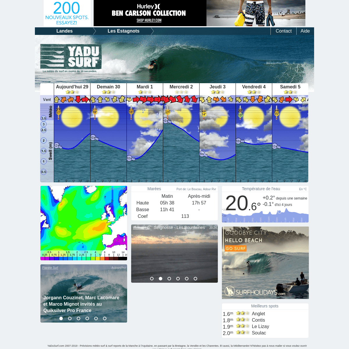 Les Estagnots : Ya du surf? La météo du surf en 10 secondes. Meteo surf report previsions surf marées pour Les Estagnots et ses 