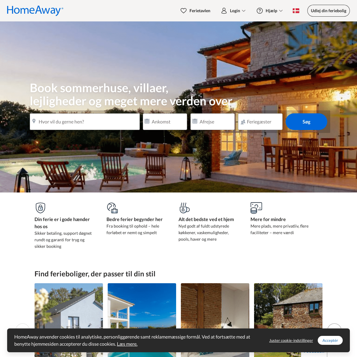 HomeAway.dk | Book sommerhuse, hytter, feriehuse og meget mere online