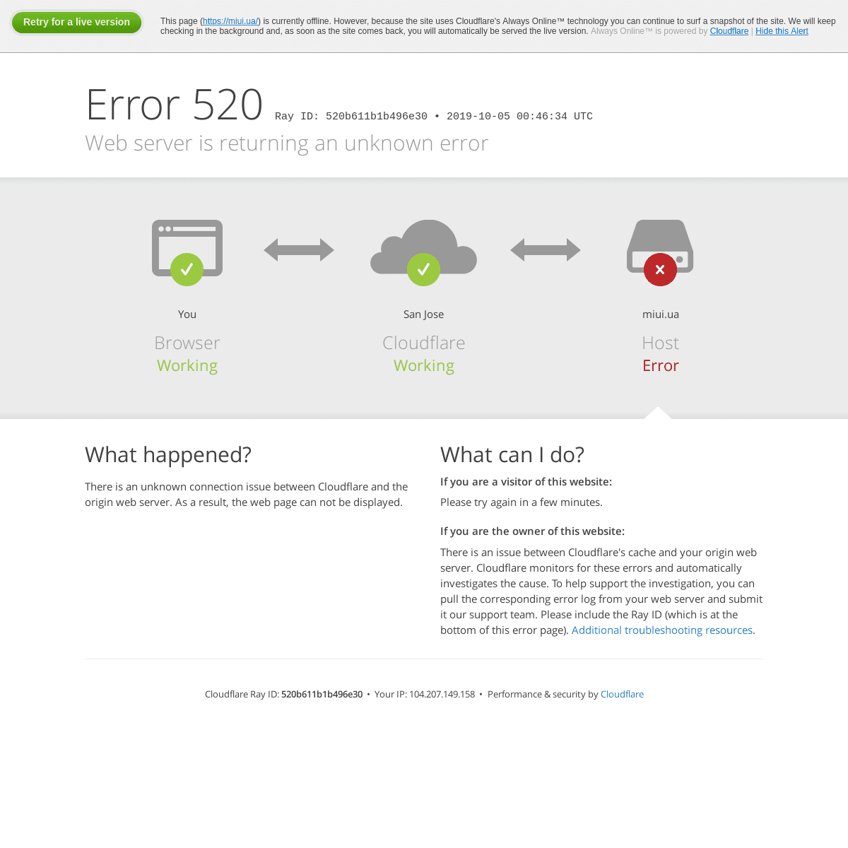 miui.ua - 520- Web server is returning an unknown error