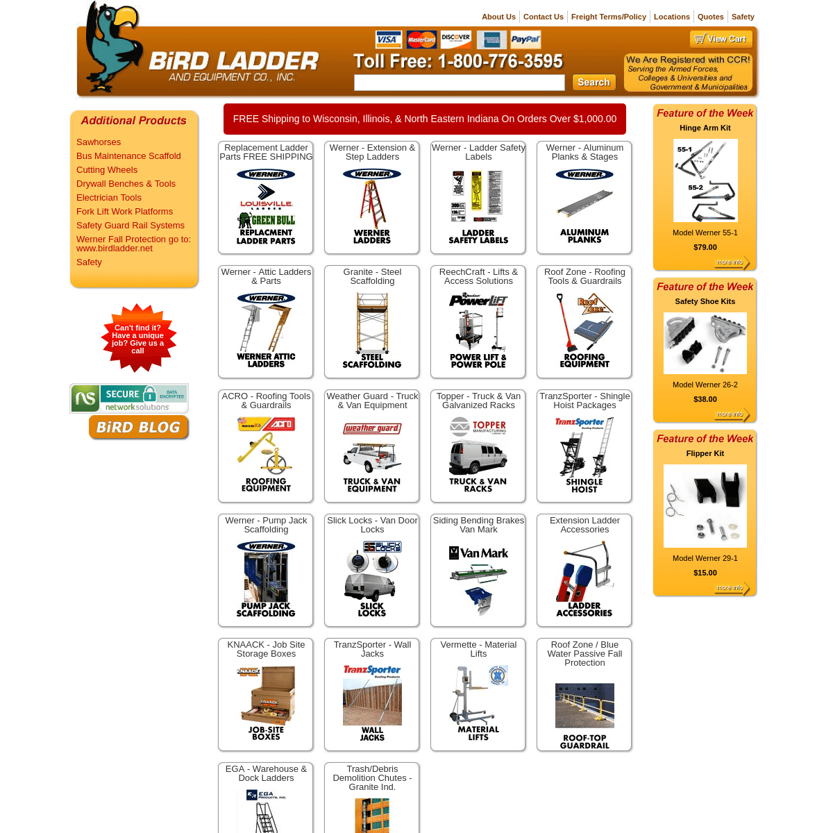 Ladder Parts | Siding Brake, Shingle Hoist, Trash Chutes | Bird Ladder